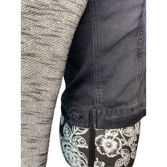 Mudd Black Denim Colorblock Hooded Jean Jacket Distressed Sweater Sleeve Grunge - Picture 9 of 15